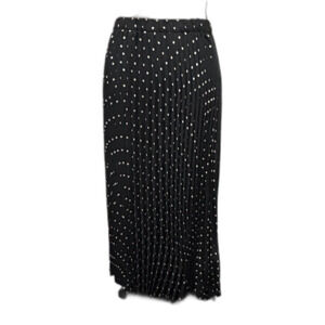 Anne Klein Micro Pleated‎ Midi Skirt Black Polka Dot Retro Femme Modest Size XS